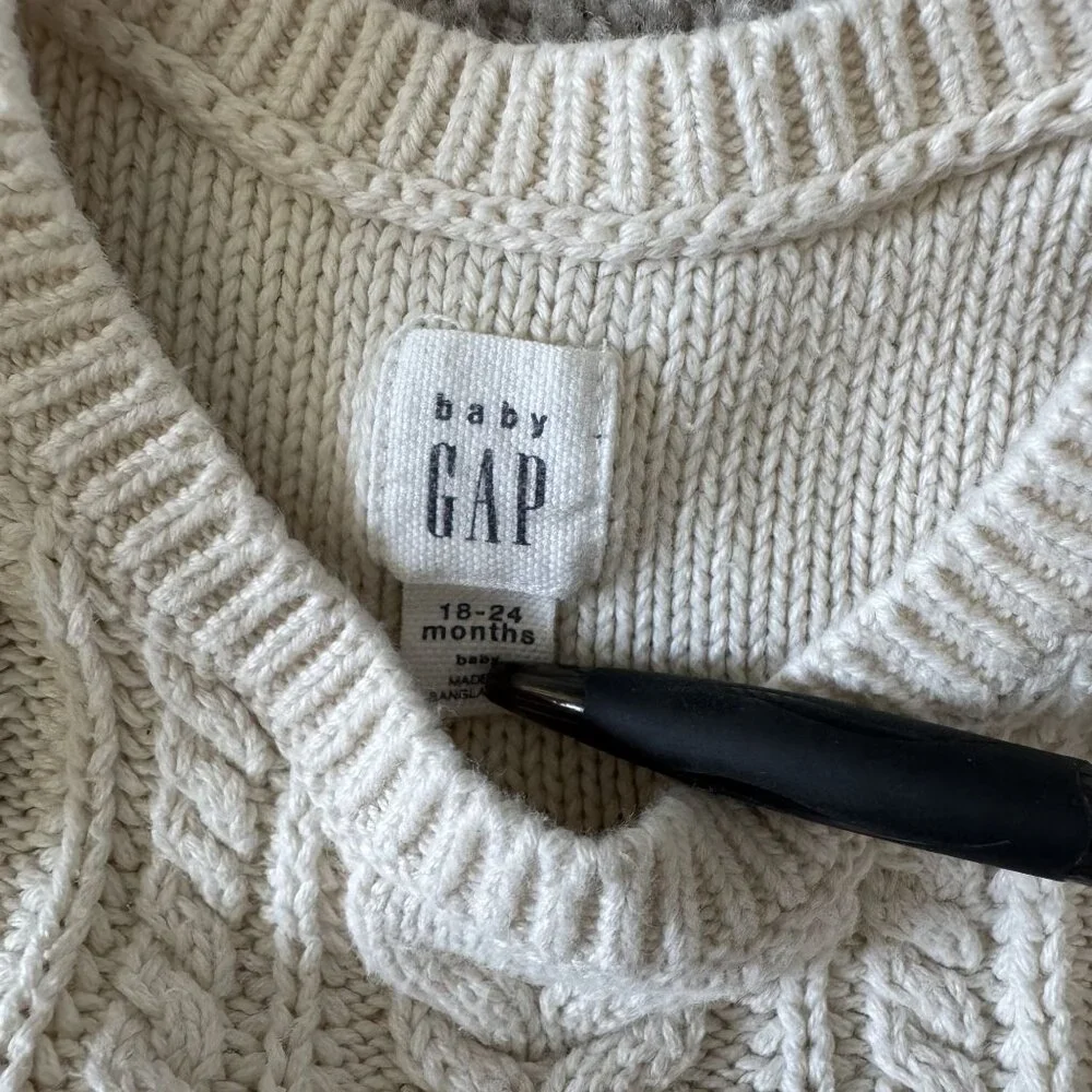Baby Gap Cable Knit Sweater‎ Dress Cream Ivory Beige 18-24 Months